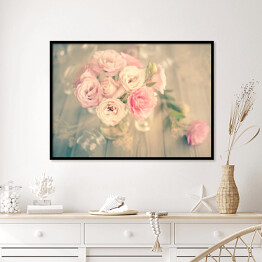 Plakat w ramie Bukiet pięknych różowych kwiatów w delikatnych barwach