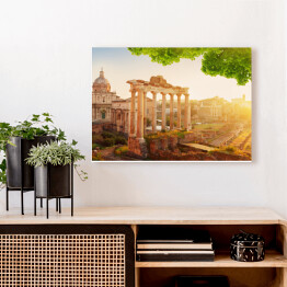 Obraz na płótnie Rzymskie Forum, ruiny w Rzymie - kompozycja z zielonymi liśćmi