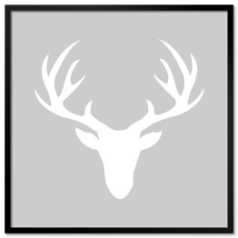 Plakat w ramie Biała głowa jelenia na szarym tle