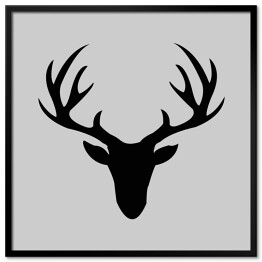 Plakat w ramie Czarna głowa jelenia na popielatym tle