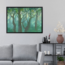 Obraz w ramie Mroczny las we mgle - ilustracja