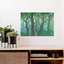 Plakat samoprzylepny Mroczny las we mgle - ilustracja
