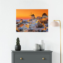 Plakat samoprzylepny Złocisty zachód słońca nad Santorini