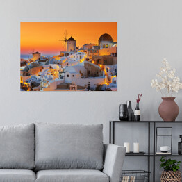 Plakat Złocisty zachód słońca nad Santorini