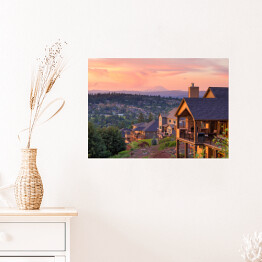Plakat samoprzylepny Zachód słońca widziany z tarasu luksusowego domu