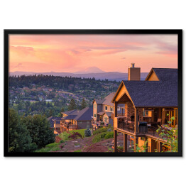 Plakat w ramie Zachód słońca widziany z tarasu luksusowego domu