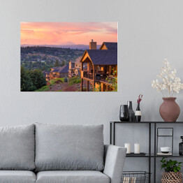 Plakat samoprzylepny Zachód słońca widziany z tarasu luksusowego domu
