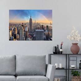 Plakat Panoramę Nowego Jorku - miejskie drapacze chmur i tęcza