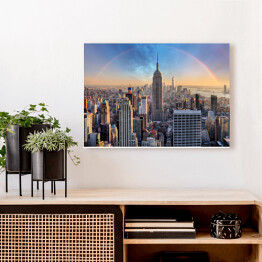 Obraz na płótnie Panoramę Nowego Jorku - miejskie drapacze chmur i tęcza