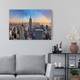 Obraz na płótnie Panoramę Nowego Jorku - miejskie drapacze chmur i tęcza