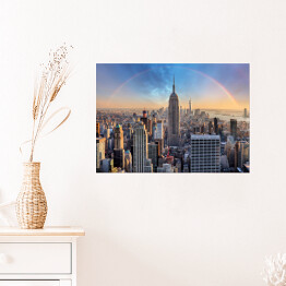 Plakat Panoramę Nowego Jorku - miejskie drapacze chmur i tęcza