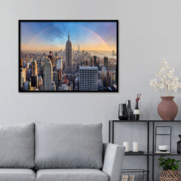 Plakat w ramie Panoramę Nowego Jorku - miejskie drapacze chmur i tęcza