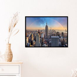 Plakat w ramie Panoramę Nowego Jorku - miejskie drapacze chmur i tęcza