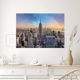Plakat samoprzylepny Panoramę Nowego Jorku - miejskie drapacze chmur i tęcza