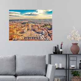 Plakat Plac Świętego Piotra w Watykanie i widok z lotu ptaka na Rzym
