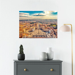 Plakat Plac Świętego Piotra w Watykanie i widok z lotu ptaka na Rzym