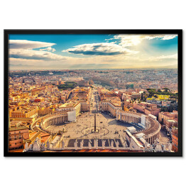 Plakat w ramie Plac Świętego Piotra w Watykanie i widok z lotu ptaka na Rzym