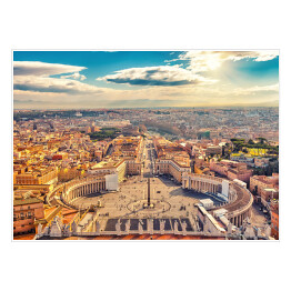 Plakat samoprzylepny Plac Świętego Piotra w Watykanie i widok z lotu ptaka na Rzym