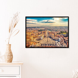 Plakat w ramie Plac Świętego Piotra w Watykanie i widok z lotu ptaka na Rzym