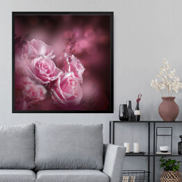 Obraz w ramie Piękne różowe róże i motyl