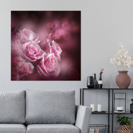 Plakat samoprzylepny Piękne różowe róże i motyl