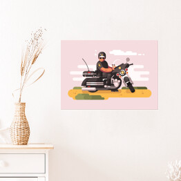 Plakat Policjant na motocyklu - ilustracja