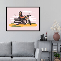 Plakat w ramie Policjant na motocyklu - ilustracja