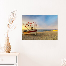 Plakat samoprzylepny Zachód słońca przy łodziach nad morzem