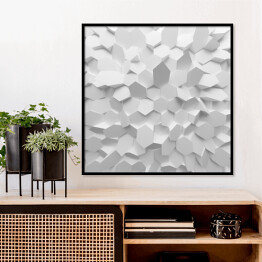 Plakat w ramie Białe abstrakcyjne geometryczne wieloboki 3D
