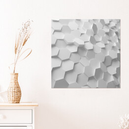 Plakat samoprzylepny Białe wypukłe sześciokąty - tło 3D