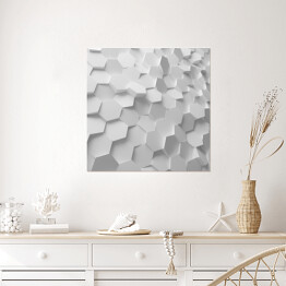 Plakat samoprzylepny Białe wypukłe sześciokąty - tło 3D