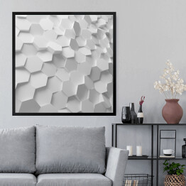 Obraz w ramie Białe wypukłe sześciokąty - tło 3D