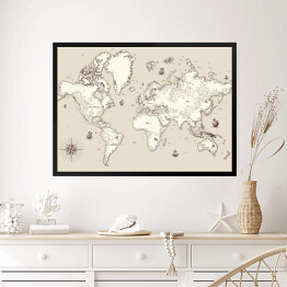 Obraz w ramie Biało beżowa mapa świata