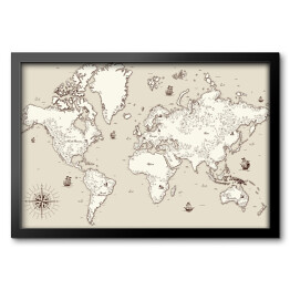 Obraz w ramie Biało beżowa mapa świata