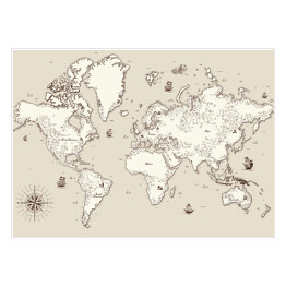 Plakat Biało beżowa mapa świata