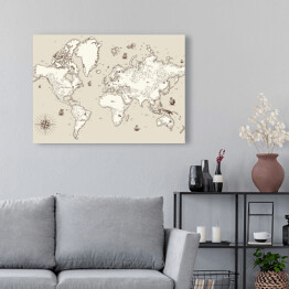Obraz na płótnie Biało beżowa mapa świata