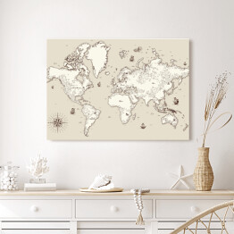 Obraz na płótnie Biało beżowa mapa świata