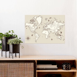 Plakat samoprzylepny Biało beżowa mapa świata