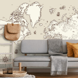 Fototapeta winylowa zmywalna Biało beżowa mapa świata