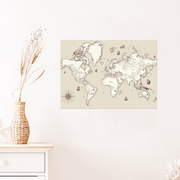 Plakat samoprzylepny Biało beżowa mapa świata