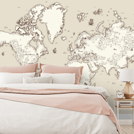 Fototapeta Biało beżowa mapa świata