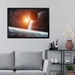 Obraz w ramie Wschód słońca nad grupą planet w przestrzeni kosmicznej