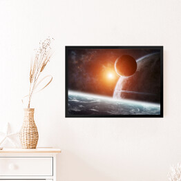 Obraz w ramie Wschód słońca nad grupą planet w przestrzeni kosmicznej