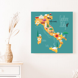 Obraz na płótnie Mapa Włoch z ikonami włoskich zabytków
