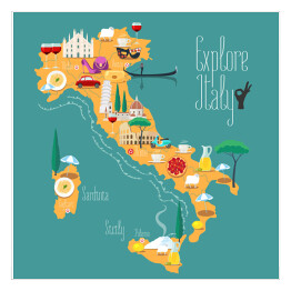 Plakat samoprzylepny Mapa Włoch z ikonami włoskich zabytków