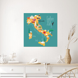 Plakat samoprzylepny Mapa Włoch z ikonami włoskich zabytków