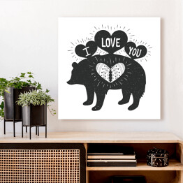 Obraz na płótnie Typografia z sylwetką niedźwiedzia z napisem "kocham Cię"