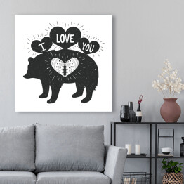 Obraz na płótnie Typografia z sylwetką niedźwiedzia z napisem "kocham Cię"