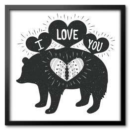 Obraz w ramie Typografia z sylwetką niedźwiedzia z napisem "kocham Cię"