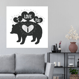 Plakat samoprzylepny Typografia z sylwetką niedźwiedzia z napisem "kocham Cię"